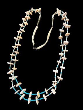 Antique Santo Domingo Heishi Turquoise Shell Beaded Necklace 32” Native American
